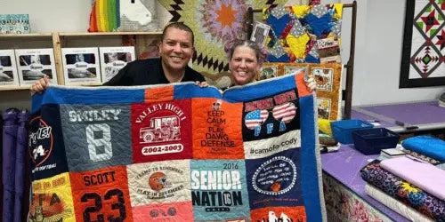 How to make a t-shirt memory quilt: stabilizing, cutting, and assembling shirt blocks – Linda's Electric Quilters