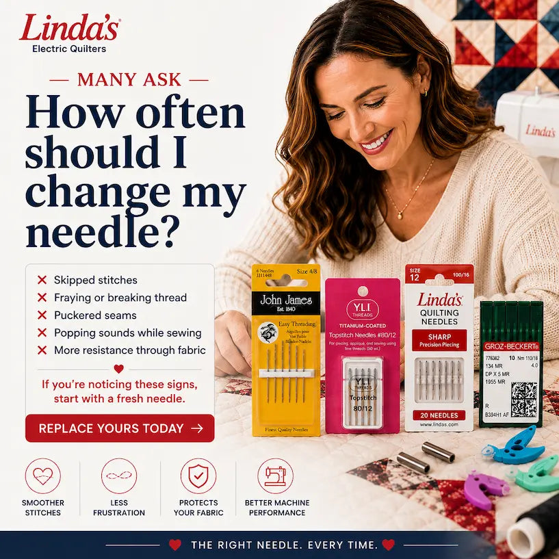 How Often Should I Change My Needle? – Morning with Corey tip graphic: how to know when it's time for a fresh sewing machine needle