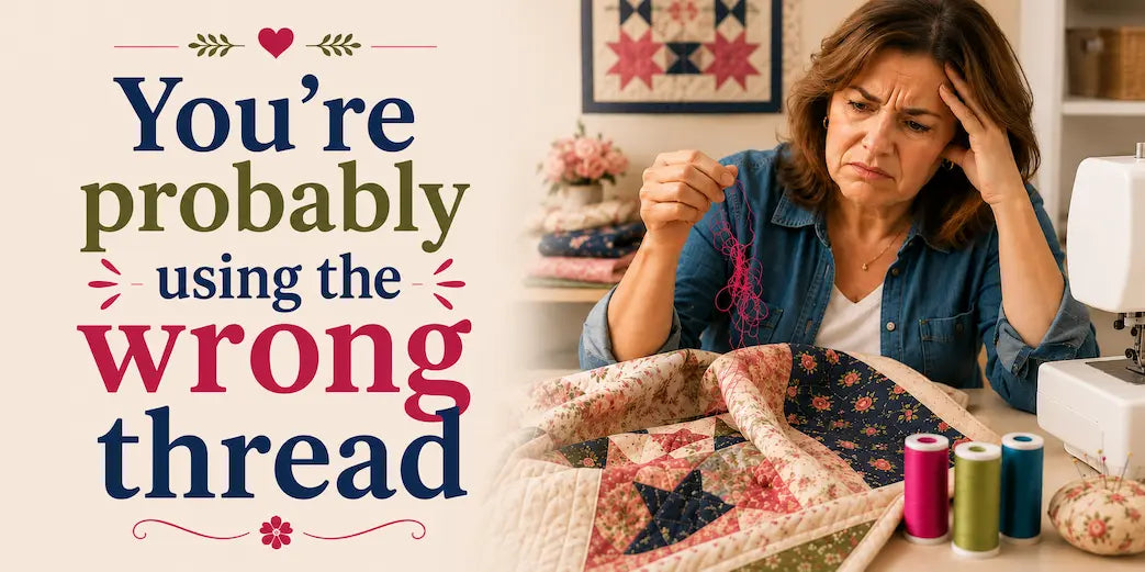 The Biggest Thread Mistake We See Every Week – Morning with Corey tip graphic: how the wrong thread can ruin a great quilt
