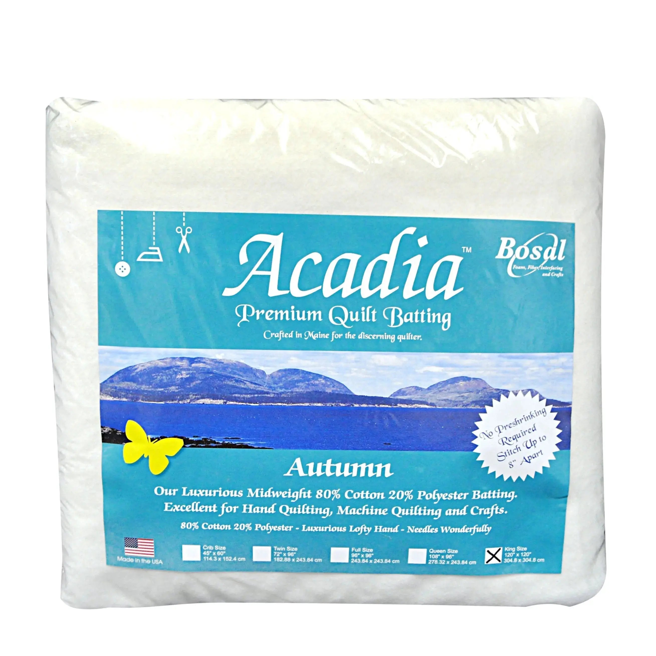 Acadia Premium 80 20 cotton polyester batting 120 x 120 king