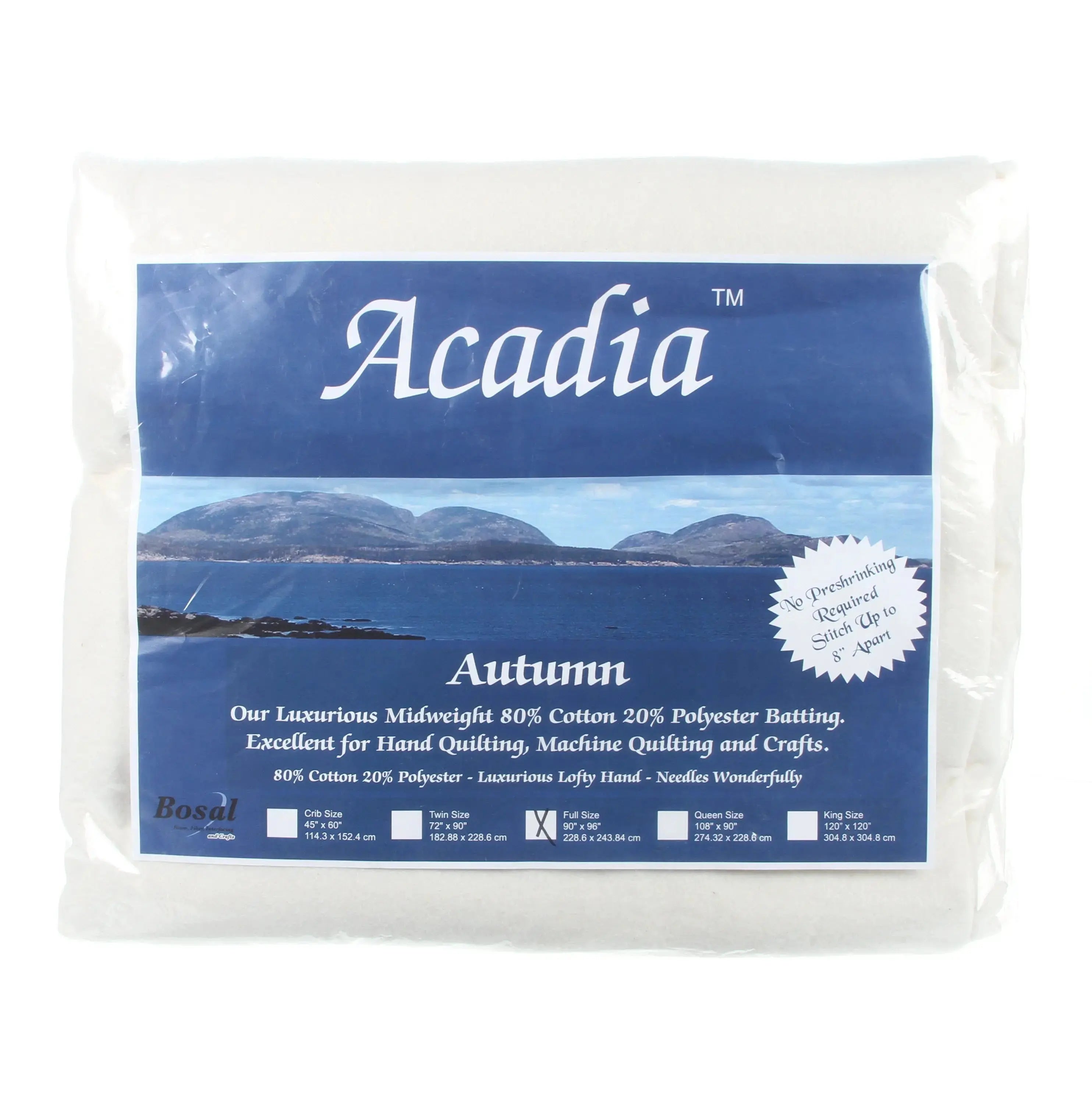 Acadia Premium 80 cotton 20 polyester batting 4oz 90 x 96 inches