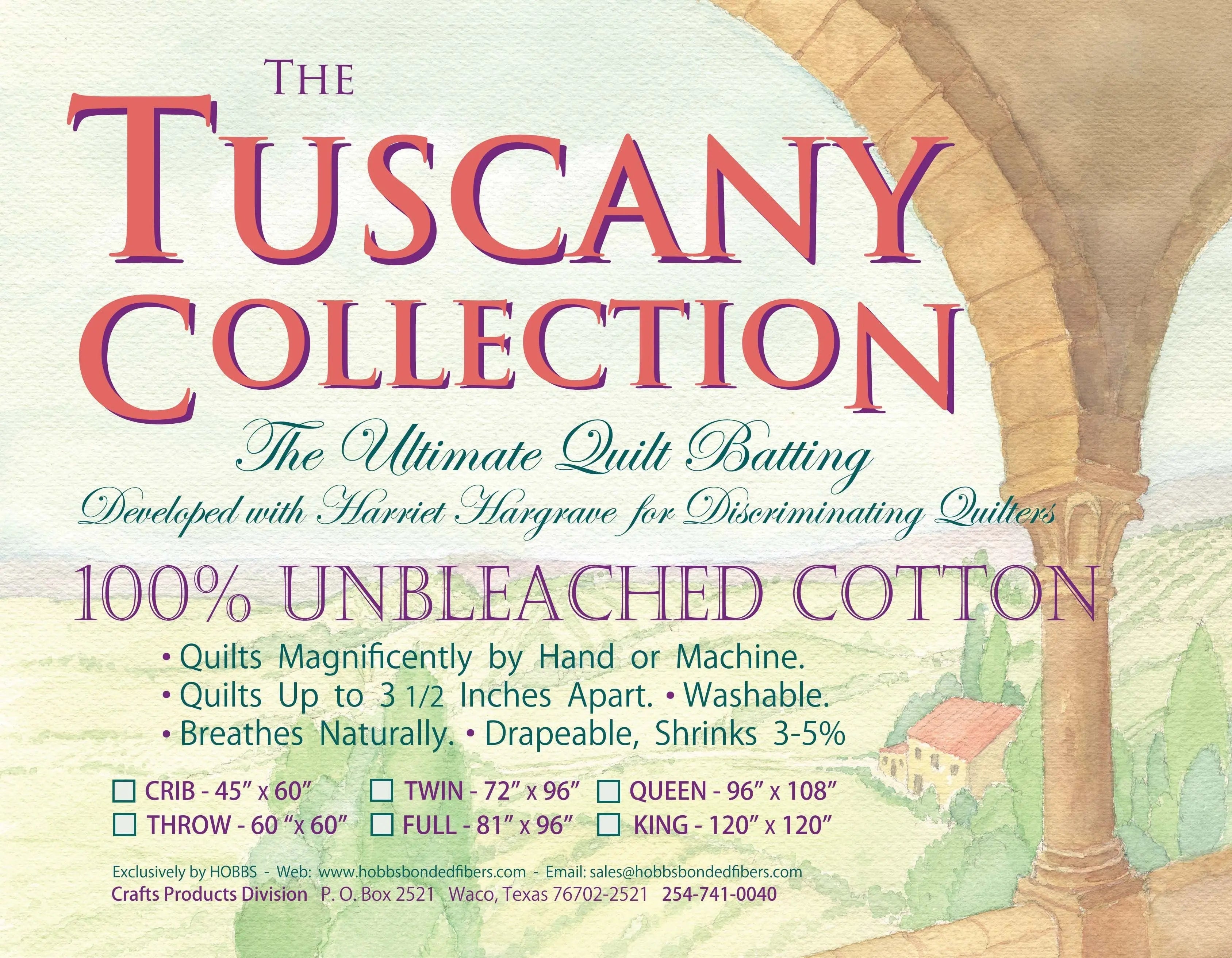 Tuscany Unbleached Cotton Batting queen size 96 x 108 inches