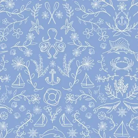 Riley Blake Yacht Club Main print in Sky, nautical sailboat quilting cotton at Linda's Electric Quilters