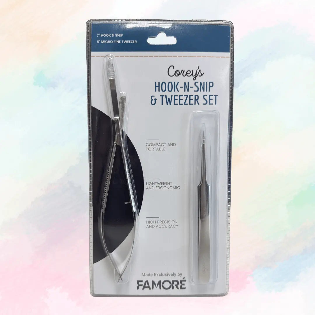 Corey's Hook-N-Snip and Tweezer Set by Famore for longarm quilting thread management