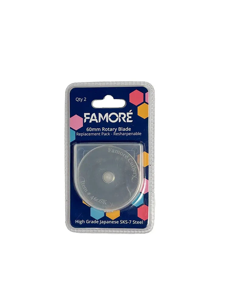 Famore 60mm Rotary Cutter Replacement Blades Count 2 SKS-7 Japanese Steel for Famore Linda 60mm