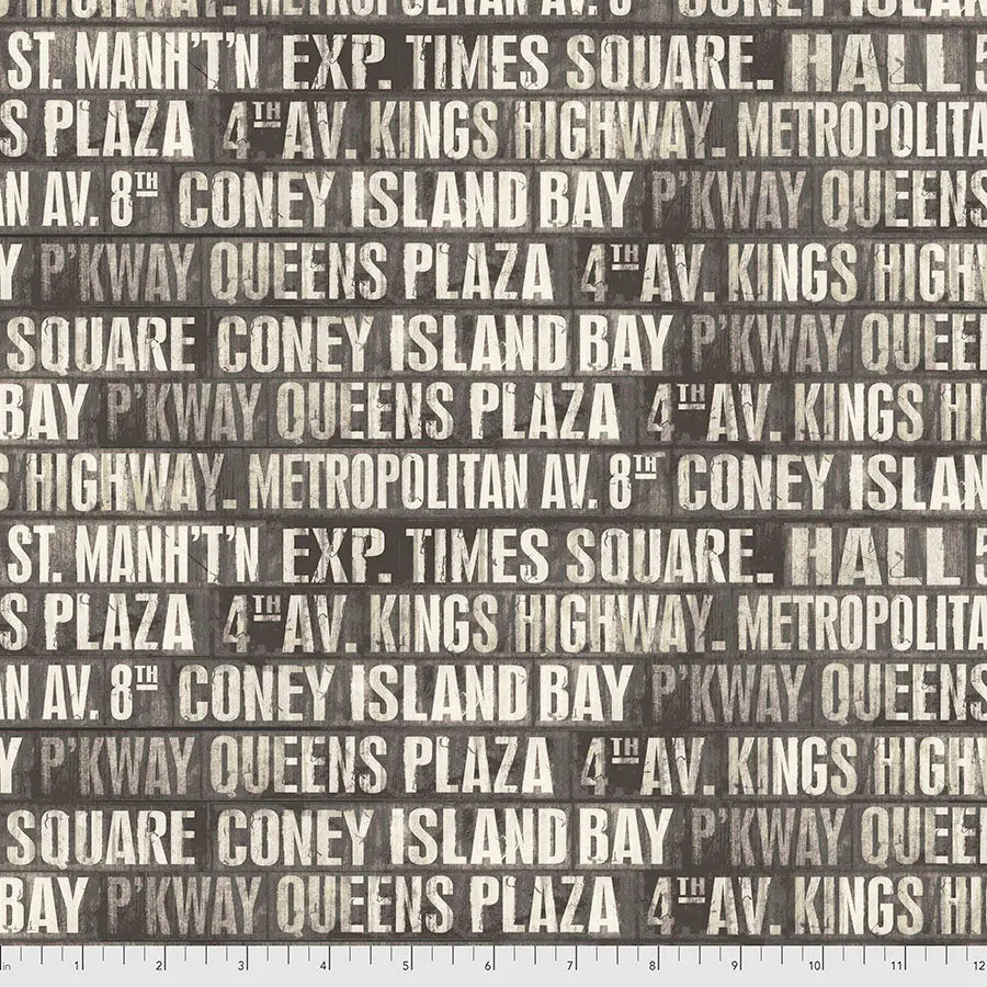 Tim Holtz Eclectic Elements monochrome subway signs print in charcoal quilting cotton