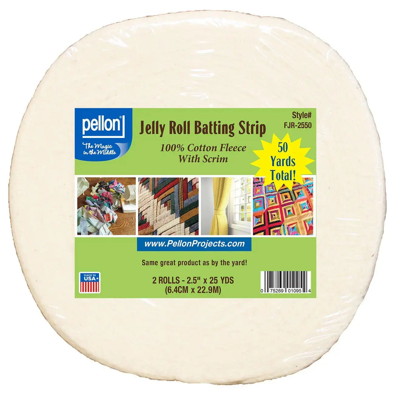 Pellon Cotton with Scrim Jelly Roll Batting 2.5 inch x 50 yards strips