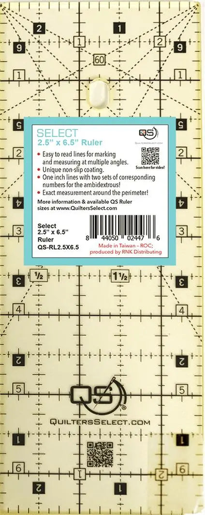Quilters Select 2.5 x 6.5 inch Non-Slip Ruler compact strip ruler jelly roll precision small cuts