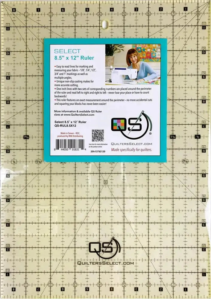Quilters Select Non-Slip Ruler 8.5 x 12 inch compact wide ruler block trimming squaring