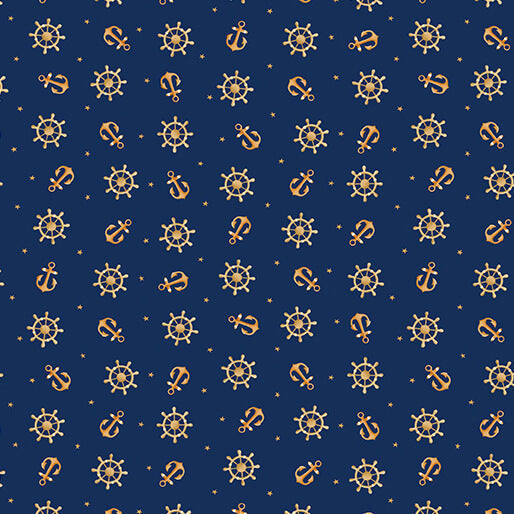 The Fabric Company Sail Away Anchors Away navy quilting cotton at Linda's Electric Quilters