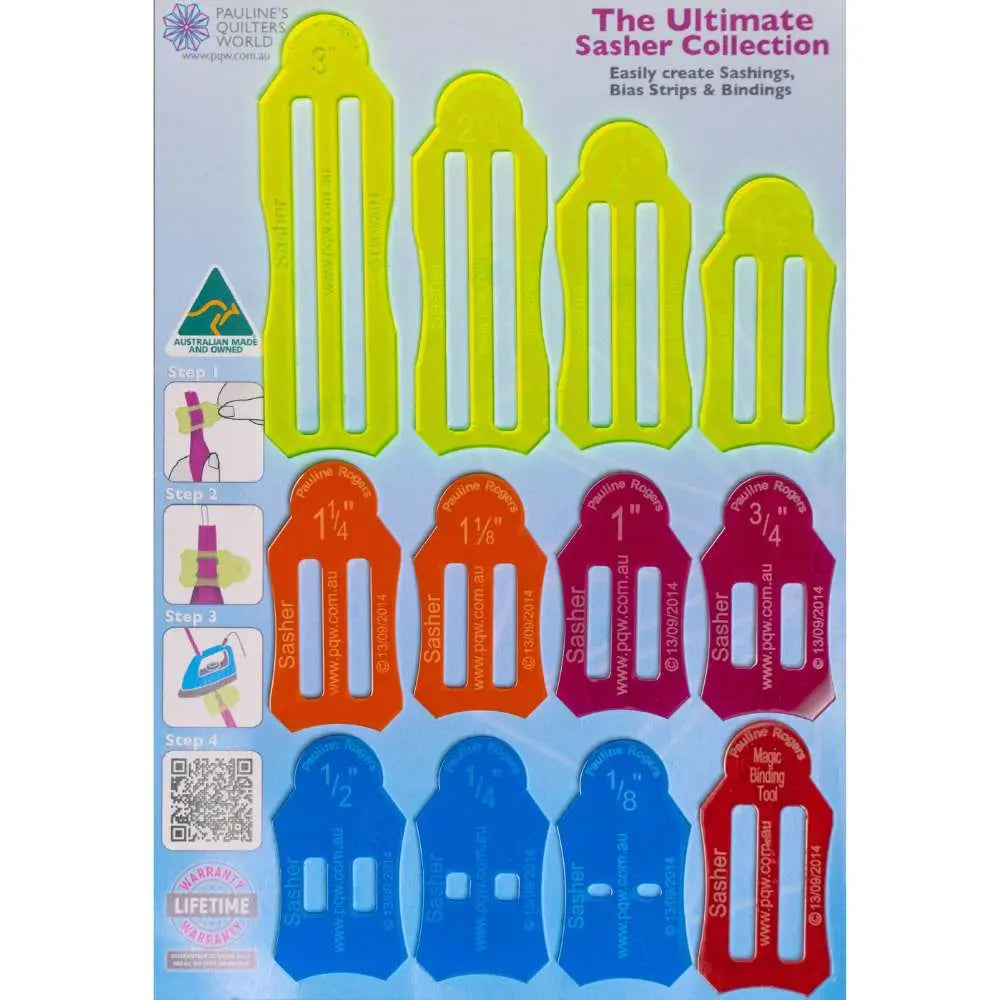 Sasher Collection Ultimate Set of 12 bias tape maker binding tool complete set colour coded