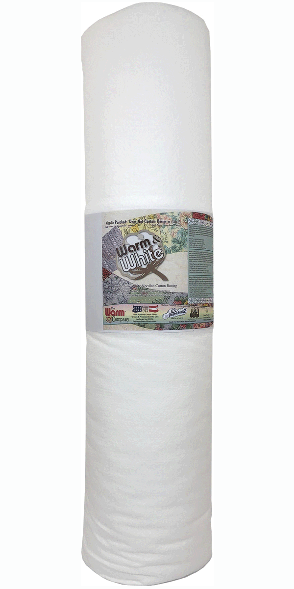 Warm and White 90 inch x 20 yard cotton batting white bleached roll for light quilts