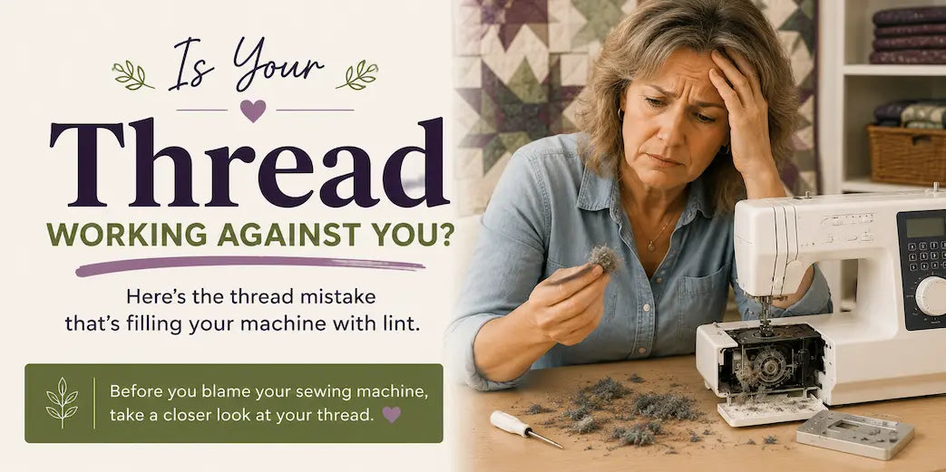 Is Your Thread Working Against You? – Morning with Corey tip graphic: low-lint threads that keep your machine cleaner