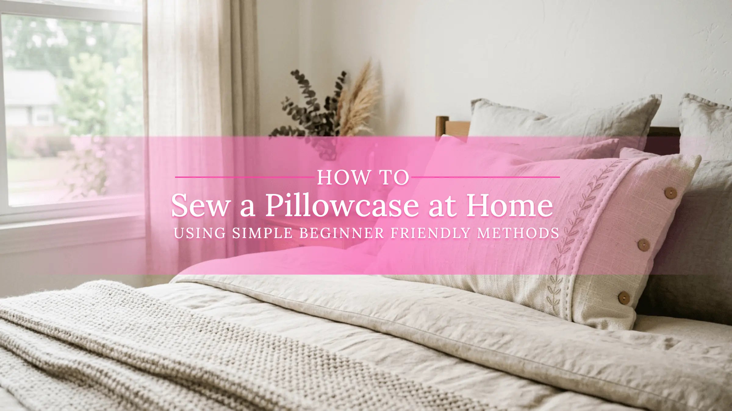 Handmade cotton pillowcase on a bed with soft natural lighting
