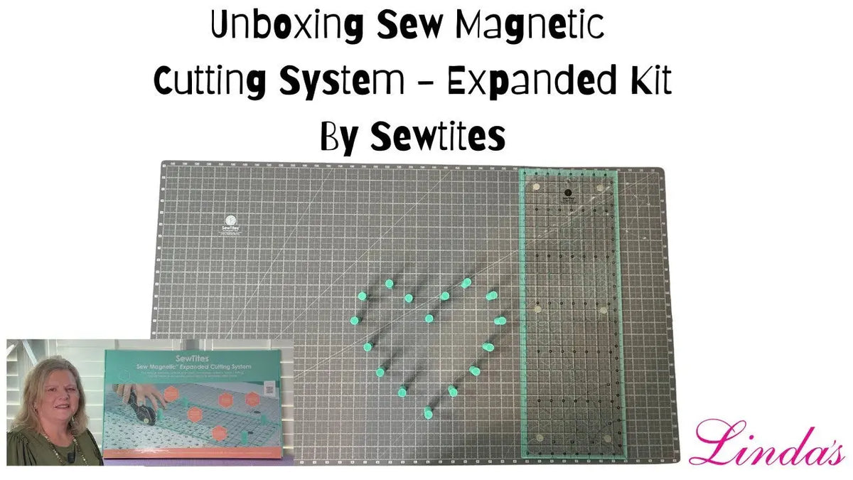 Dianna unboxing the SewTites Sew Magnetic Cutting System Expanded Kit with the 24 x 42 inch magnetic cutting mat and ruler