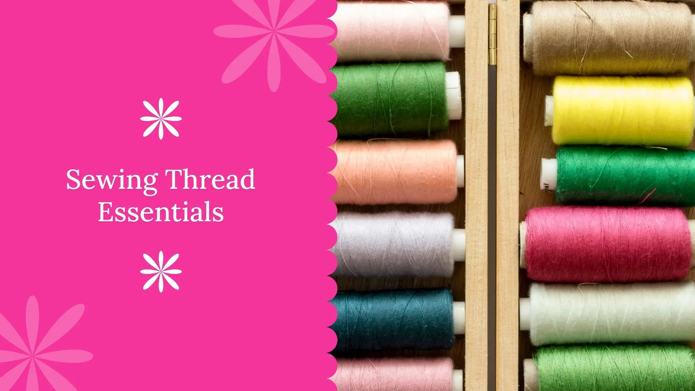 Colorful spools of sewing thread arranged neatly showing different thread types