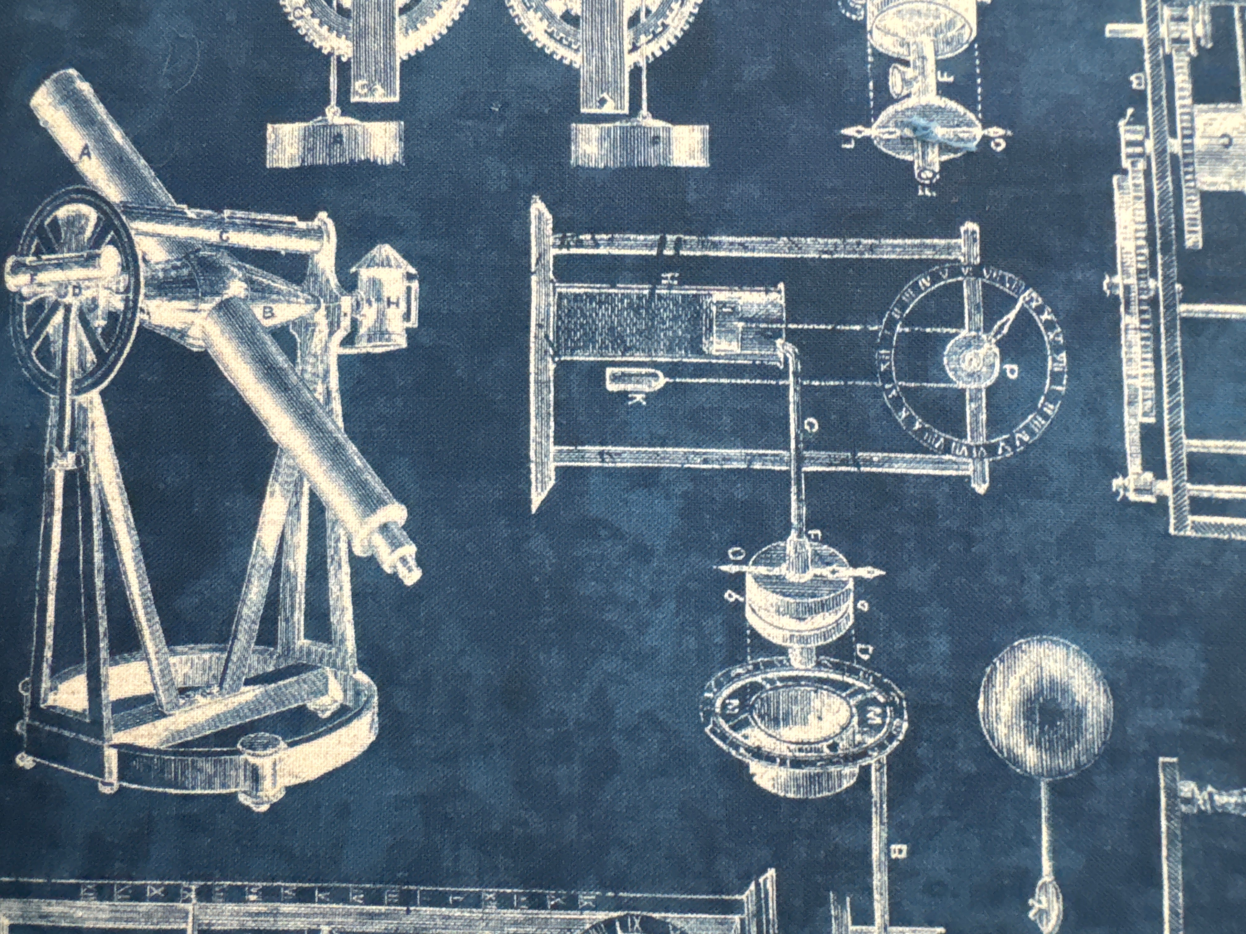 Instruments of the Hours Blue novelty quilting fabric by Robert Kaufman