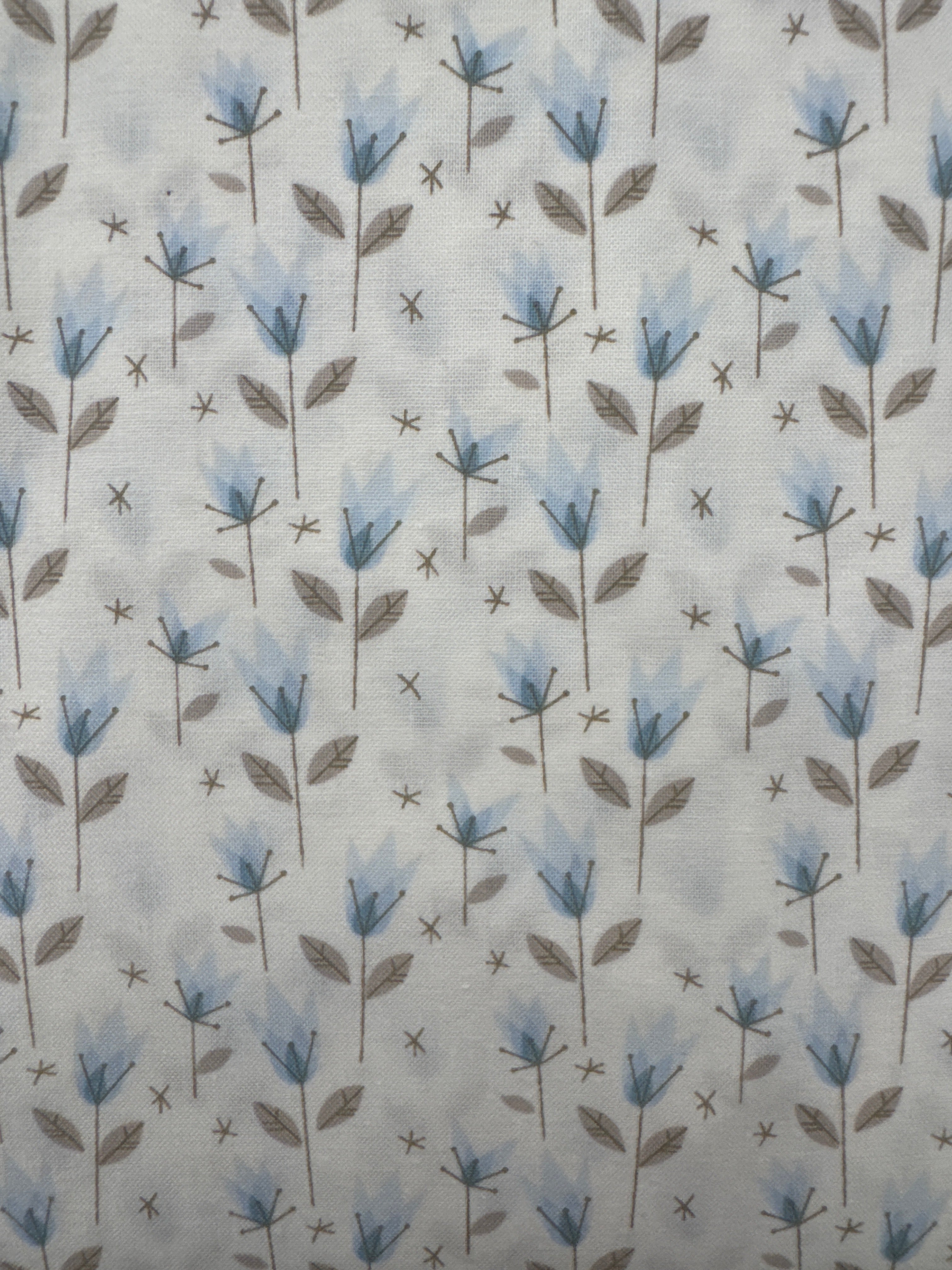 Shadow and Light Blue Flowers on White floral quilting fabric by Andover Fabrics