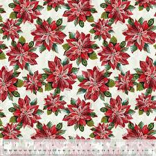 Windham Jean Plout Holiday Greetings Cream Poinsettias quilting fabric