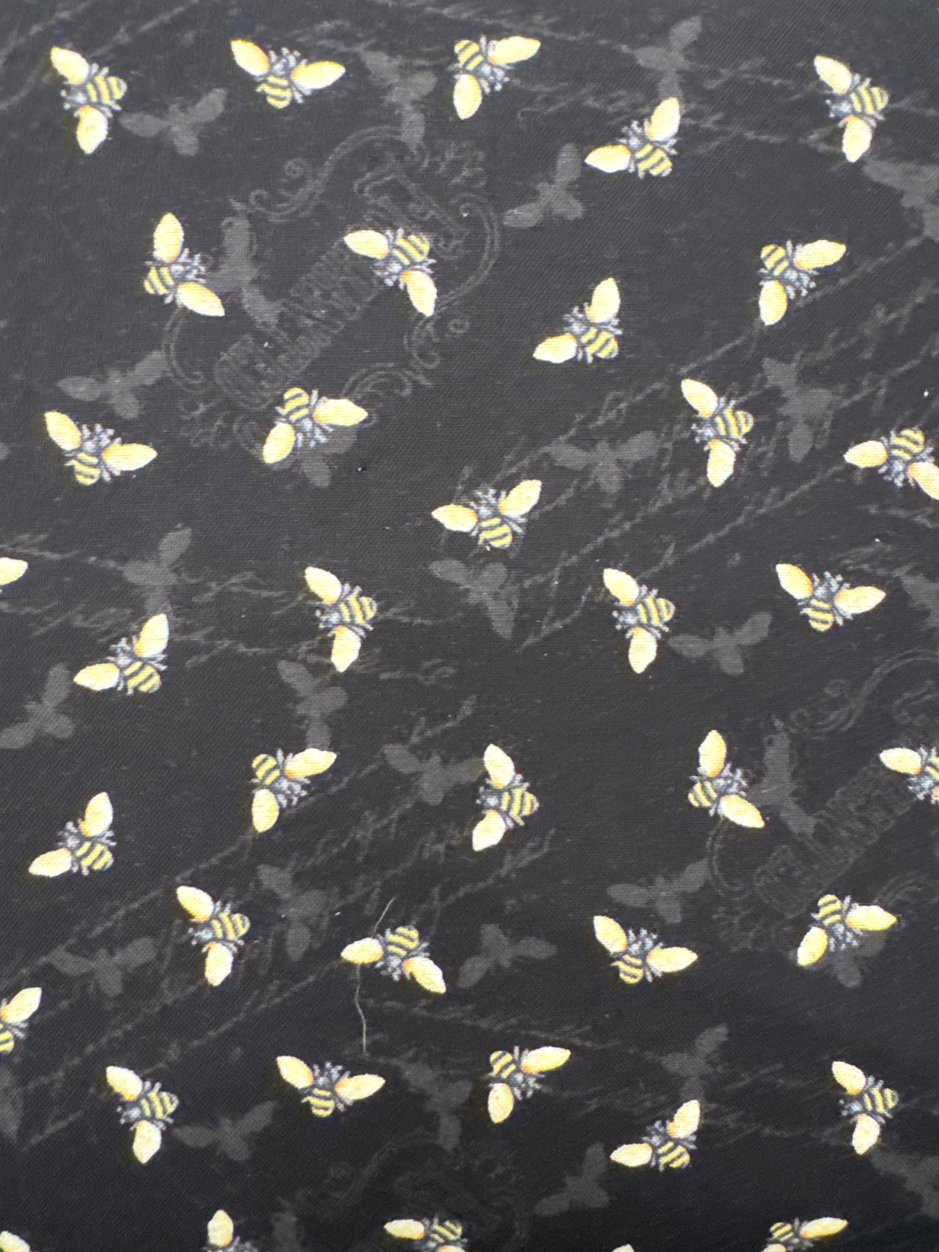 In Bloom Bees on Black novelty quilting fabric by Wilmington Prints