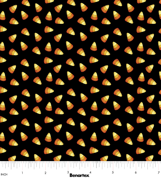 Ghostly Soiree Sweet Candy Corn Black Halloween quilting fabric by Benartex