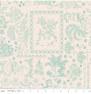 Berry and Sage Embroidery Latte quilting fabric by Riley Blake