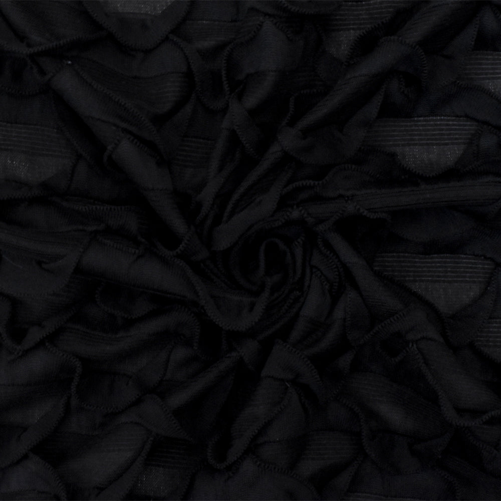Ballet Black Texture Stretch Poly Scallop Ruffle Knit Fabric