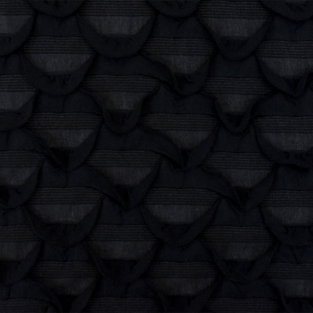 Ballet Black Texture Stretch Poly Scallop Ruffle Knit Fabric
