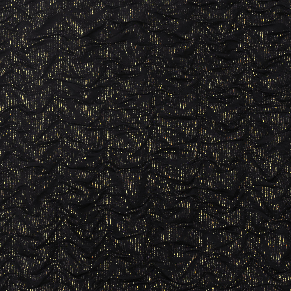 Black-Gold Texture Crinkle Metallic Print Stretch Double Knit Fabric