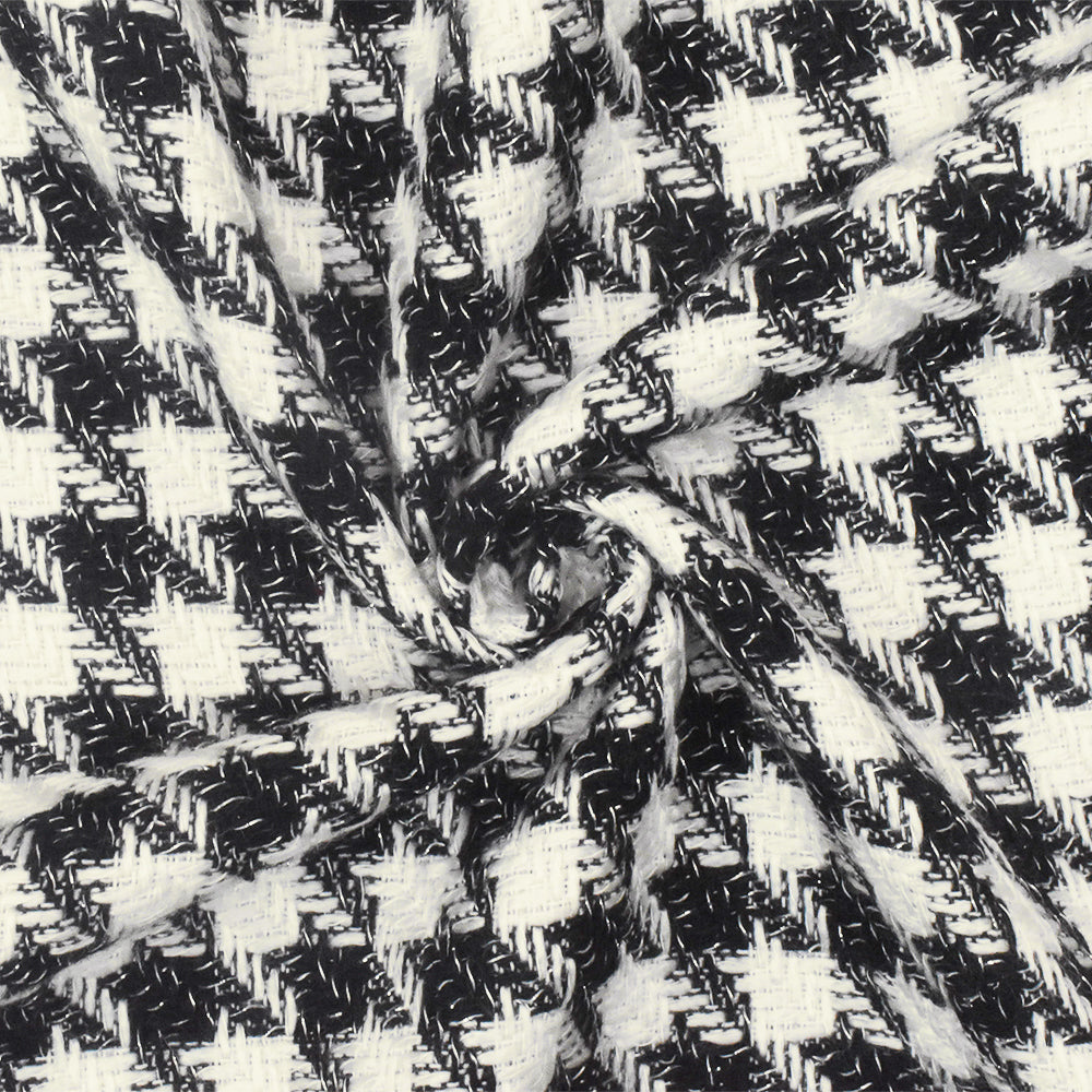Grace Black-White-Silver Houndstooth Metallic Twill Woven Fabric