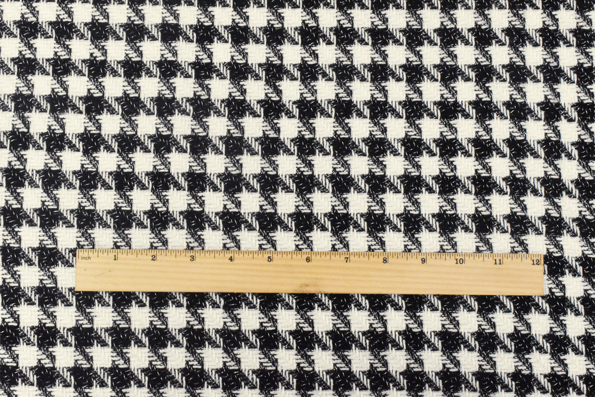 Grace Black-White-Silver Houndstooth Metallic Twill Woven Fabric