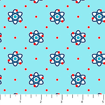 Patrick Lose Atomic Rollicking Robots Blue quilting fabric — retro robots on blue