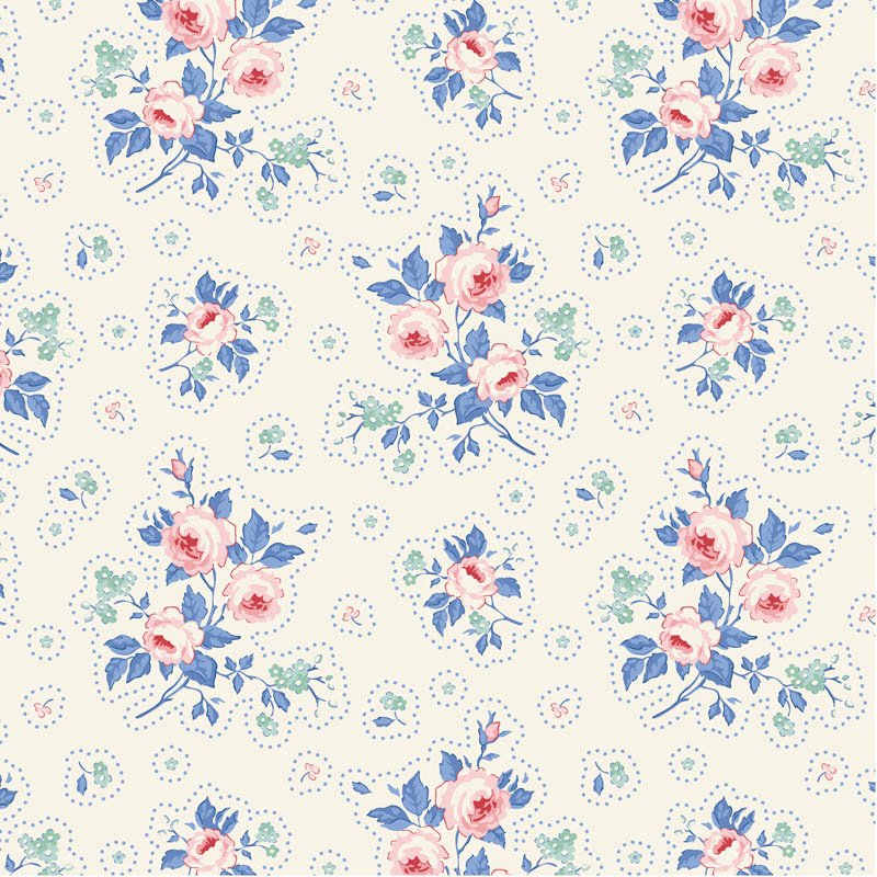 Something Blue First Kiss Cream quilting fabric by Tilda