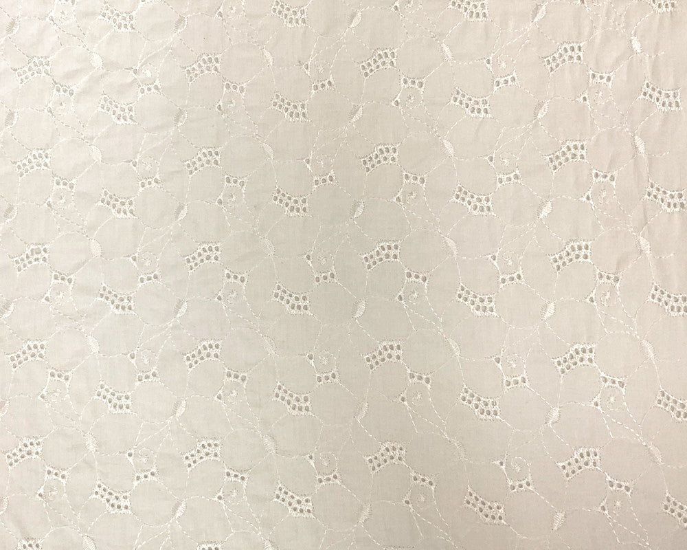 Light Ivory Cotton Floral Embroidered Eyelet Voile Woven Fabric