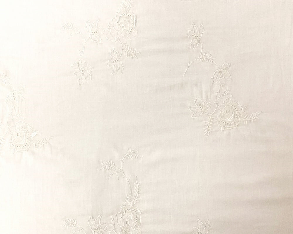 White Cotton Floral Embroidered Eyelet Voile Woven Fabric