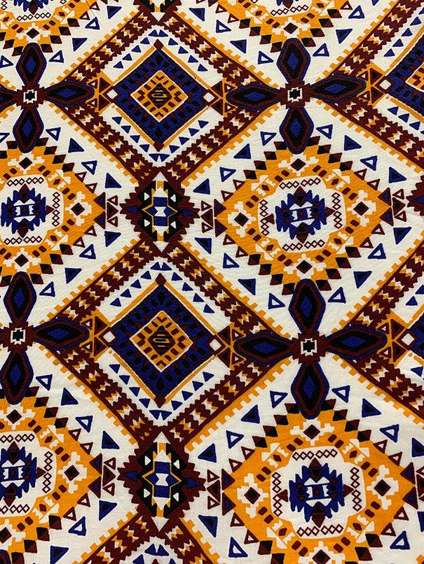 Orange Multi Aztec Print Rayon Challis Fabric