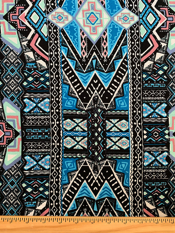 Turquoise and Mint Print Rayon Challis Fabric