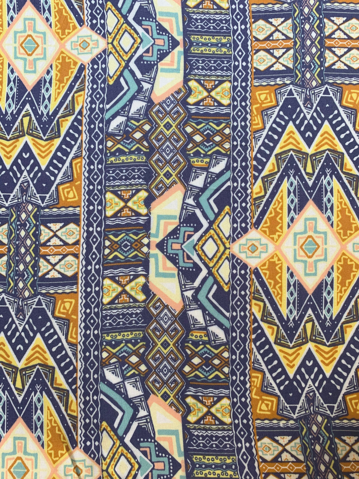 Navy Blue Multi Print Rayon Challis Fabric
