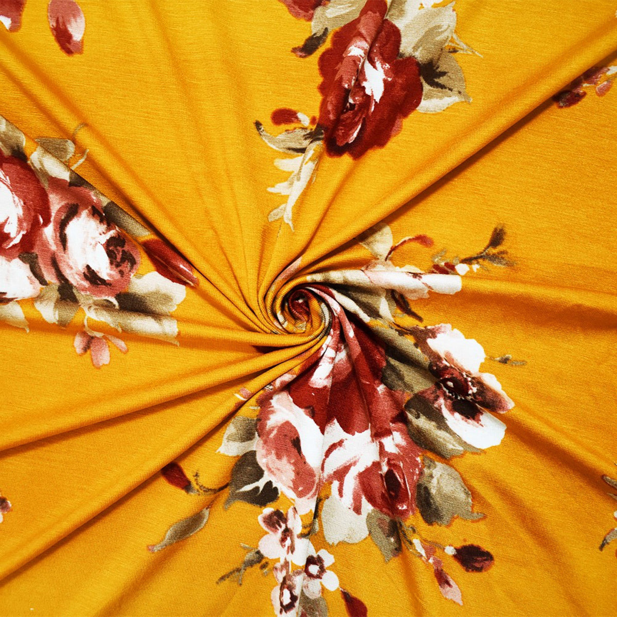 Yellow-Multi Stretch Spandex Floral Printed Jersey Knit Fabric