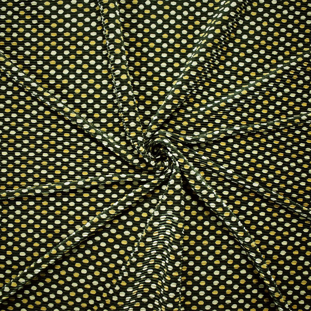 Green-Multi Poly Stretch Spandex Dot Print Pleated Interlock Knit Fabric