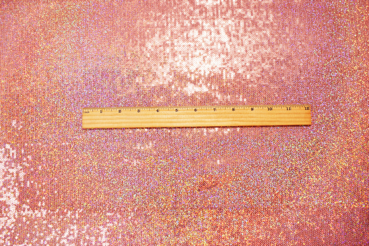 Peach Nylon Polyester Sequined Stretch Knit Fabric