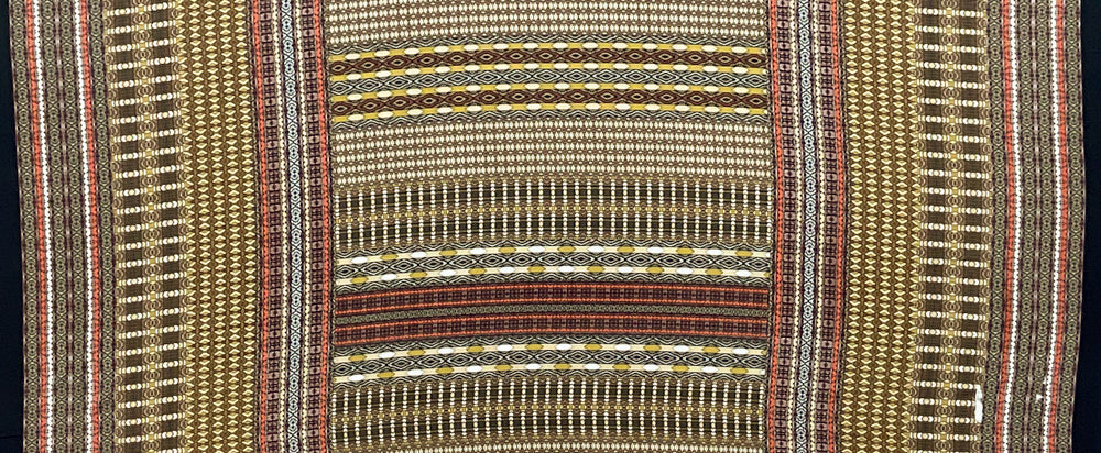 Taupe-Orange-Multi Poly Aztec Border Printed Charmeuse Woven Fabric