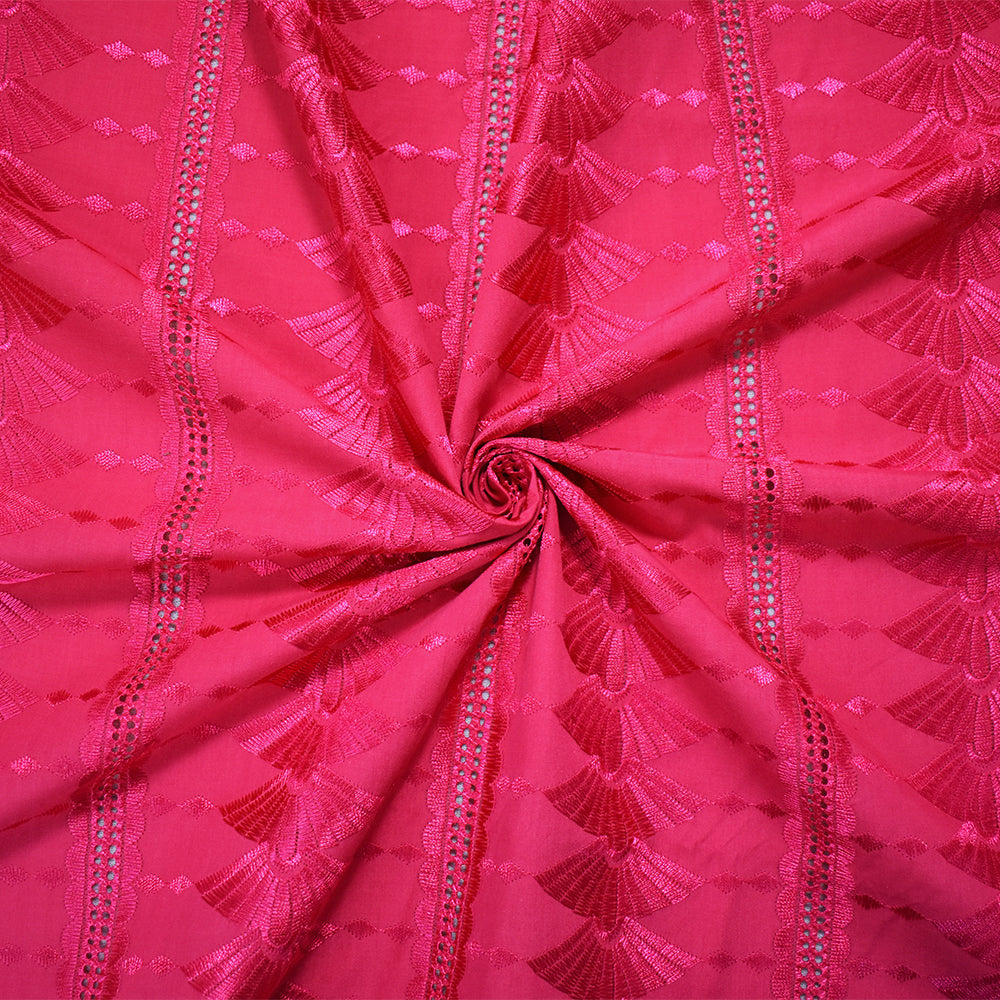 Pink Polyester Embroidered Fan Eyelet Scallop Woven Fabric