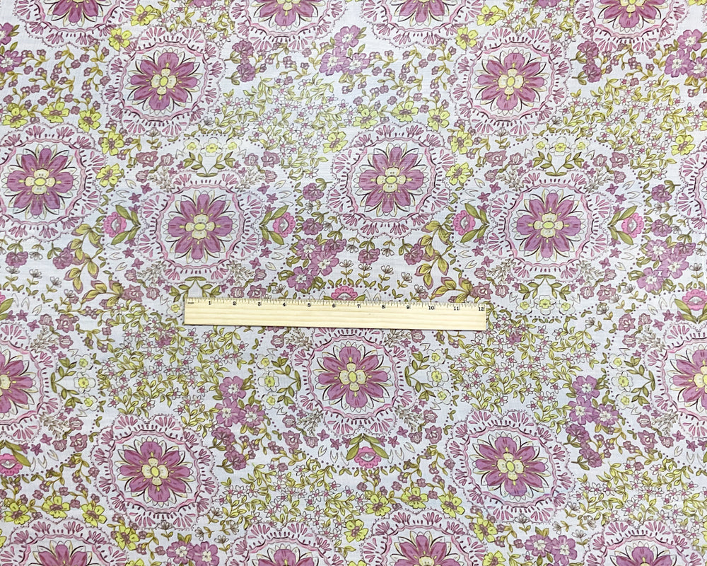 Pink-Yellow-Multi Poly Floral Printed Crinkle Yoryu Chiffon Woven Fabric