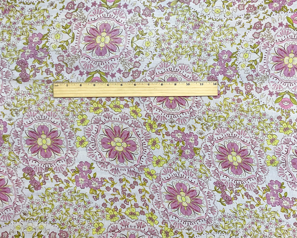 Ivory-Green-Multi Poly Floral Printed Crinkle Yoryu Chiffon Woven Fabric