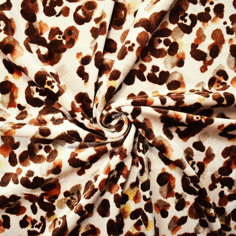 Beige-Brown-Multi Poly Abstract Leopard Print Velvet Knit Fabric