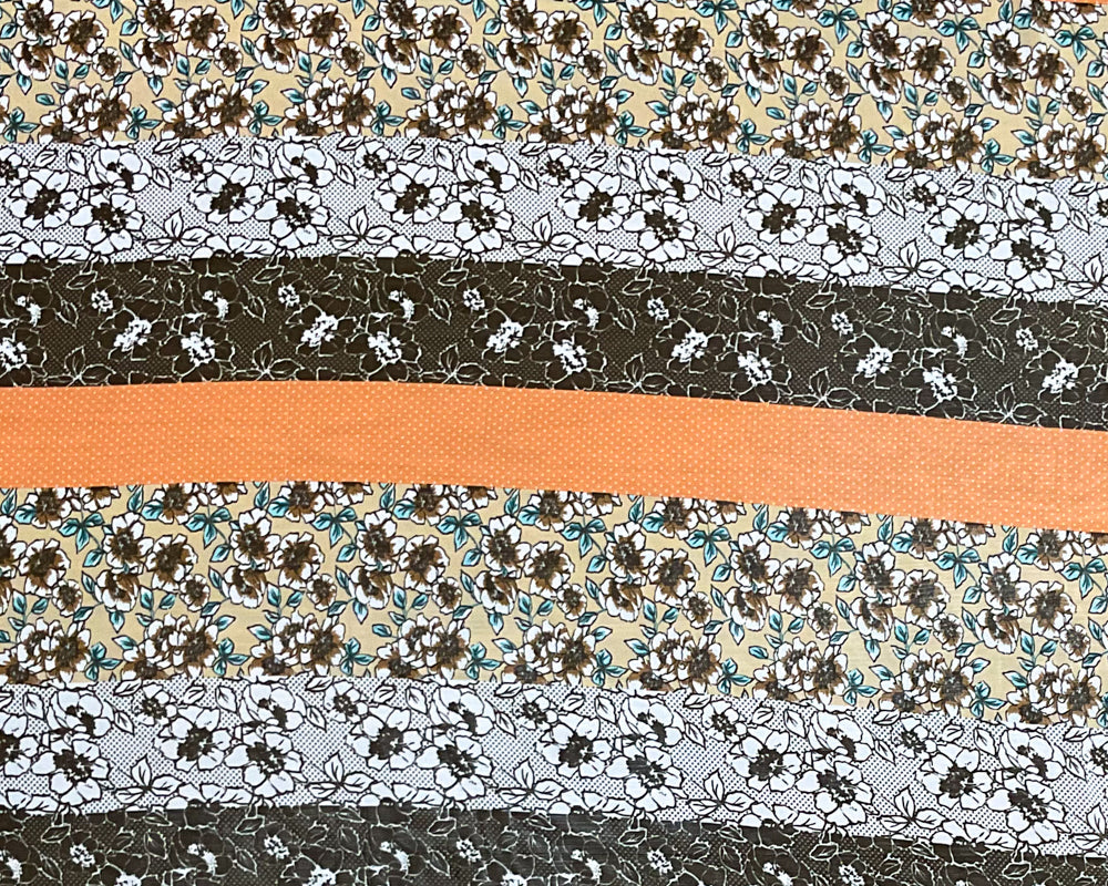 Beige-Orange-Multi Poly Stripe Floral Printed Chiffon Woven Fabric