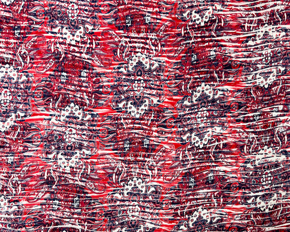 Red-Multi Poly Paisley Baroque Printed Knife Pleat Knit Fabric