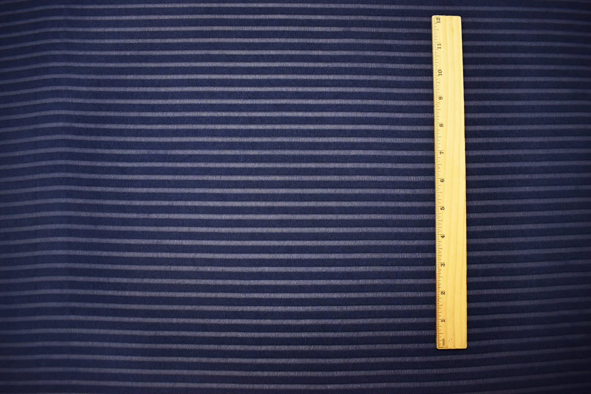 Dark Blue Poly Blend Stretch Stripe Knit Fabric
