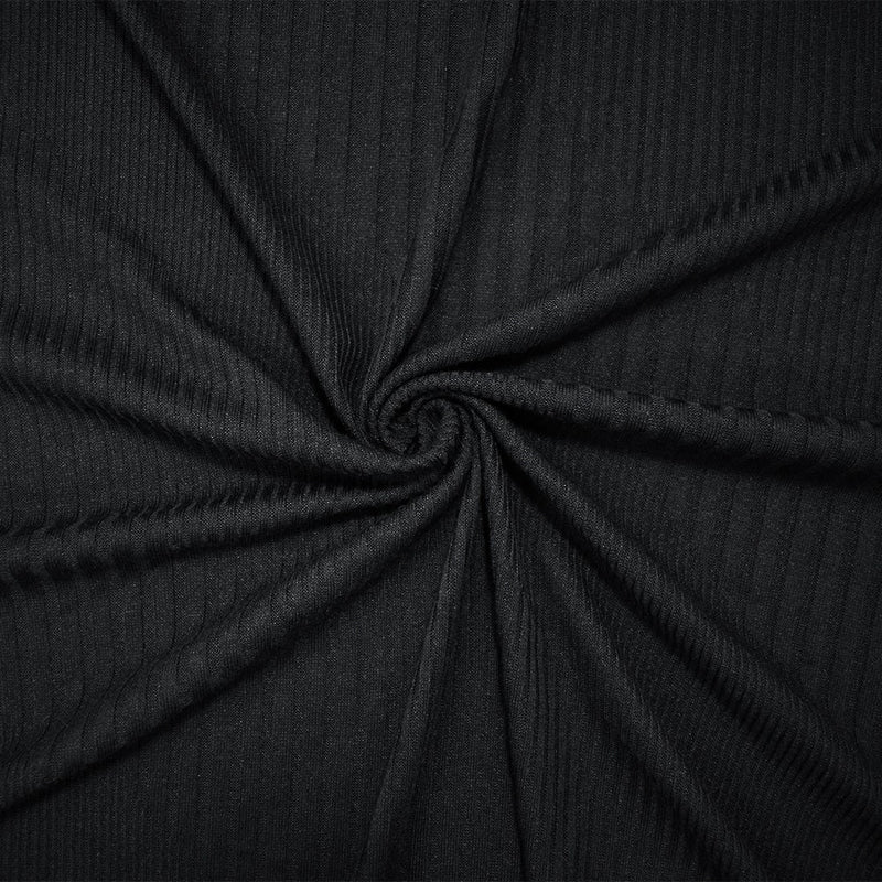 Black Poly Blend Stretch Irregular Rib Knit Fabric